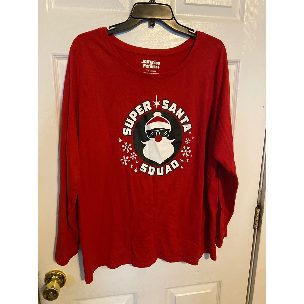 Jammies For Your Families Red Super Santa Squad Pajama Top Womens 2X Long Sleeve